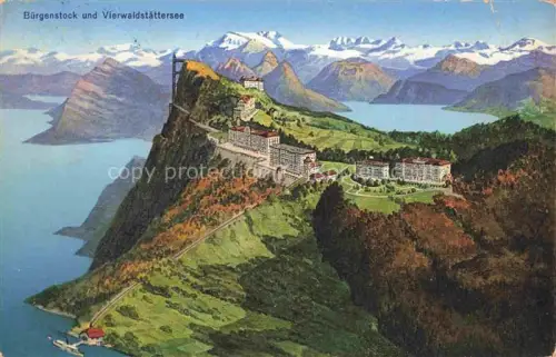AK / Ansichtskarte Buergenstock Vierwaldstaettersee NW Vierwaldstaettersee Hotels Berge Standseilbahn See Schnee Panorama