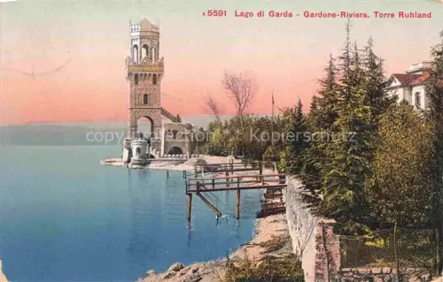 AK / Ansichtskarte Gardone Riviera di Garda Fasano Lombardia IT Lago-di-Garda Torre-Ruhland Turm See Steg Baeume