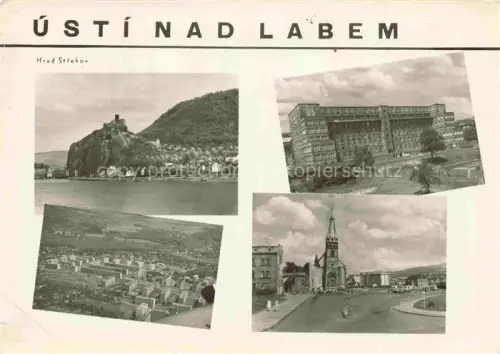 AK / Ansichtskarte Aussig USTI NAD LABEM CZ Hrad-St?ekov Elbe-Labe Burg Felsen Kirche Platz Wohnbloecke Ortsansicht