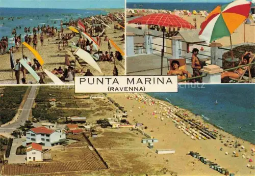 AK / Ansichtskarte Punta Marina Ravenna IT Strand Sonnenliegen Schirme Meer Fliegeraufnahme Strandbad Surfer Rettungsturm