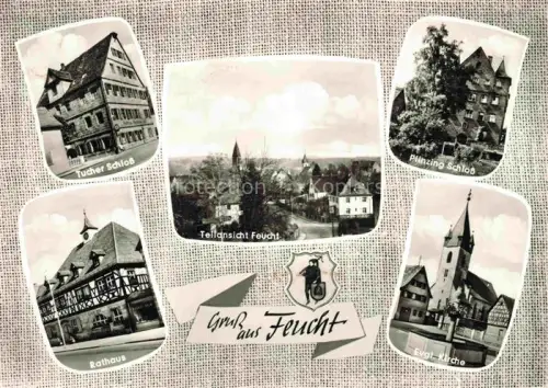 AK / Ansichtskarte Feucht Nuernberger Land Bayern Tucher-Schloss Plinzing-Schloss Rathaus Evangelische-Kirche Teilansicht Mehrbildkarte