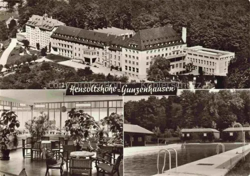 AK / Ansichtskarte Hensoltshoehe Gunzenhausen Altmuehlsee Bayern Hensoltshoehe Sanatorium Fliegeraufnahme Schwimmbad Wintergarten Gebaeudekomplex Wald