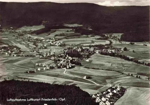 AK / Ansichtskarte Friedenfels Oberpfalz Bayern Friedenfels Oberpfalz Dorfansicht Felder Wald Huegel Kirchturm