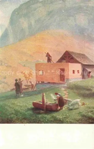 AK / Ansichtskarte RITTMEYER E. (1820-1904) Kuenstlerkarte Schweiz Hausbau im Schwendital 