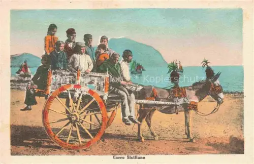 AK / Ansichtskarte Esel Donkey Ane Burro Asno Asino-- Carro Siciliano