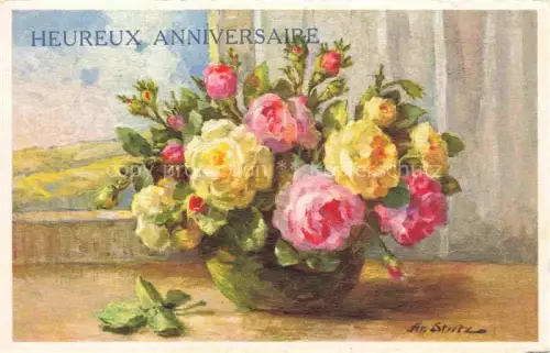 AK / Ansichtskarte STUTZ Arnold (1869-1945) Kuenstlerkarte Geburtstage Anniversaire Blumen Vase 