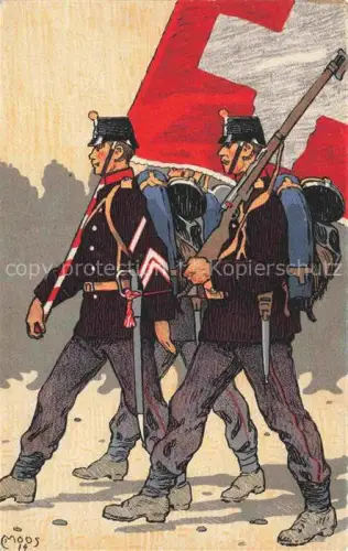 AK / Ansichtskarte MOOS  Carl (1878-1959) Kuenstlerlitho Schweiz Militaria Schweiz Soldaten Frontieres 