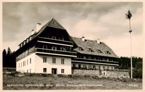 AK / Ansichtskarte Spital Semmering Steiermark AT Berghotel-Ocherbauer Maibaum Nadelwald Bergwiese Moenichkirchen