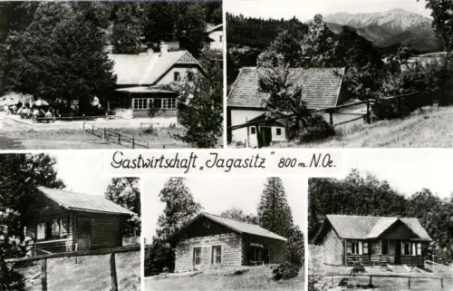 AK / Ansichtskarte Muggendorf Niederoesterreich AT Gastwirtschaft-Jagasitz Berggasthaus Blockhaus Wald Bergwiese Holzhuetten