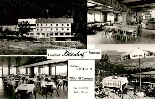 AK / Ansichtskarte St Corona Wechsel Niederoesterreich AT Gasthof-oedenhof Pension Speisesaal Terrasse Bergpanorama Meinl-Schirm