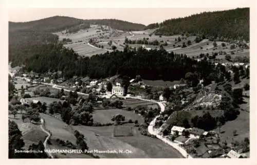 AK / Ansichtskarte Waidmannsfeld Niederoesterreich AT Sommerfrische Talblick Felder Wald Haeuser Strasse