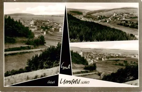 AK / Ansichtskarte Uersfeld Vulkaneifel Rheinland-Pfalz Panorama Kirche Dorf Wald Eifel Felder Huegel Gasthaus-Karst