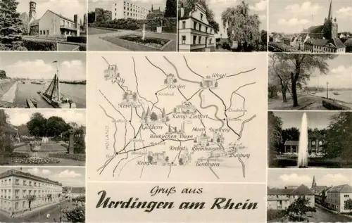 AK / Ansichtskarte Uerdingen Krefeld Gruss-aus Rhein Kirche Karte Springbrunnen Hafen Segelboot Mehrbildkarte
