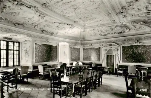 AK / Ansichtskarte Bernstein Burgenland AT Burg-Bernstein Hotel Rittersaal Stuckdecke Barock Tische Stuehle Innenraum