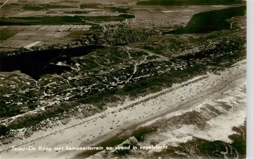 AK / Ansichtskarte De Koog Texel Nordholland NL De-Koog Kampeerterrein Strand Duenen Felder Nordsee Luftaufnahme