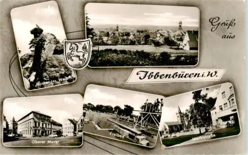 AK / Ansichtskarte Ibbenbueren NRW Hockender-Weiber Oberer-Markt Freibad Marktstrasse Panorama Felsen Mehrbildkarte