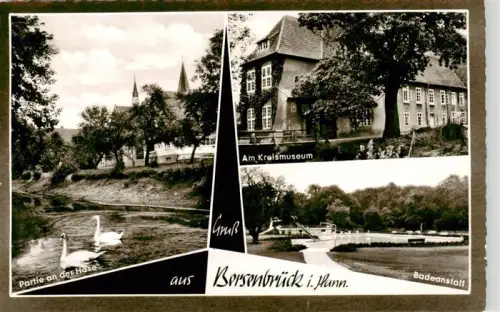 AK / Ansichtskarte Bersenbrueck Hase Kreismuseum Badeanstalt Schwaene Kirche Fluss Mehrbildkarte