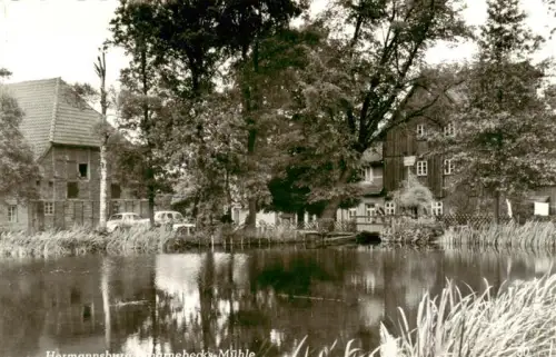 AK / Ansichtskarte Hermannsburg CELLE Niedersachsen Hammelsbecks-Muehle Muehlenteich Muehle Fachwerkhaus Teich Wald