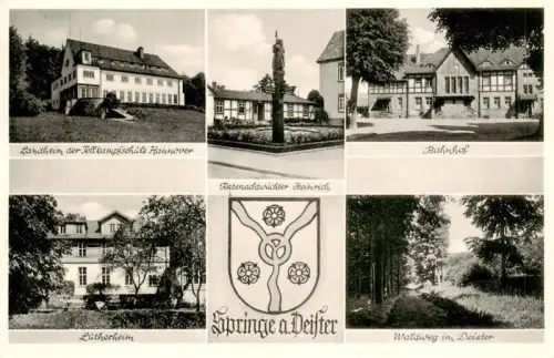 AK / Ansichtskarte Springe Deister Hannover Niedersachsen Bahnhof Ratsnachtwaechter-Heinrich Landheim Luetherheim Waldweg Deister Wappen Mehrbildkarte