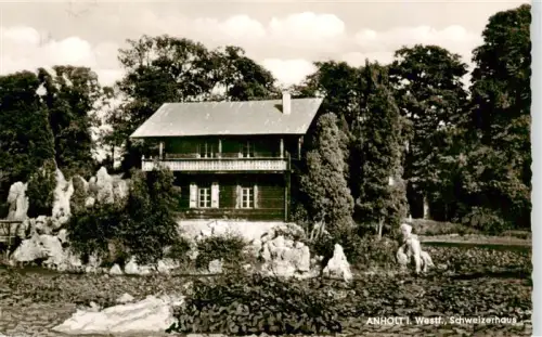 AK / Ansichtskarte Anholt  Isselburg NRW Schweizerhaus Holzhaus Felsengarten Park Baeume Balkon