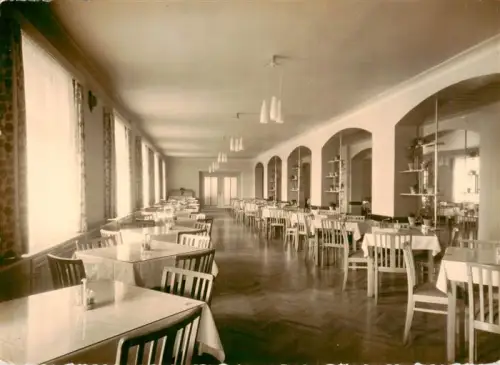 AK / Ansichtskarte Antonshoehe Breitenbrunn Erzgebirge Sachsen Sanatorium Speisesaal Innenraum Tische Stuehle Arkaden Parkett Heilweise