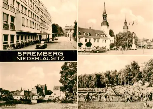 AK / Ansichtskarte Spremberg Niederlausitz Grodk Brandenburg Poliklinik Marktplatz Kirche Busbahnhof Bad Niederlausitz DDR