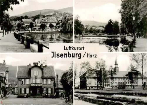 AK / Ansichtskarte Ilsenburg Harz Sachsen-Anhalt Forellenteich Markt Rathaus Goetheschule Luftkurort Harz Kirche