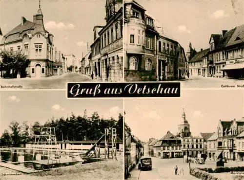 AK / Ansichtskarte Vetschau Spreewald Brandenburg Bahnhofstrasse Cottbuser-Strasse Marktplatz Schwimmbad Kirche DDR