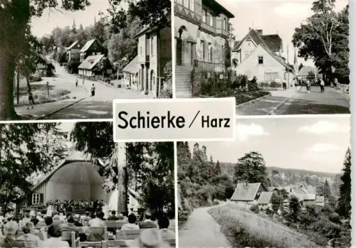 AK / Ansichtskarte Schierke Harz Dorfstrasse Holzhaeuser Jugendstilvilla Freilichtbuehne Konzert Publikum Waldlandschaft