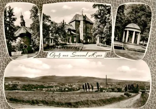 AK / Ansichtskarte Seesen Harz Kirche Kurhaus Pavillon Tempel Stadtpanorama Harz Baeume Villa