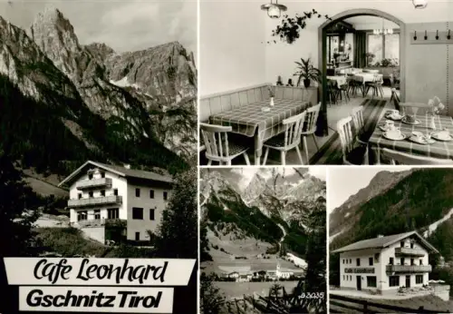AK / Ansichtskarte Gschnitz Tirol AT Cafe-Leonhard Bergpanorama Tal Alpen Gaststaette Innenraum