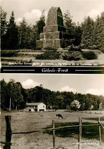 AK / Ansichtskarte Goehrde Luechow-Dannenberg Niedersachsen Goehrde-Forst Denkmal Gefecht-1813 Heimvolkshochschule Wiese Kuh Wald