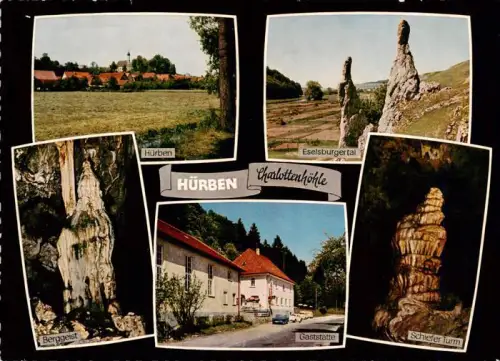 AK / Ansichtskarte Huerben Giengen Brenz BW Charlottenhoehle Eselsburgertal Berggeist Schiefer-Turm Gaststaette Tropfsteinhoehle Dorf Felsen