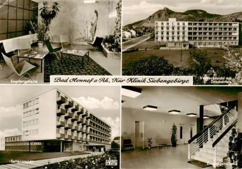 AK / Ansichtskarte BAD HONNEF Rhein-Sieg-Kreis NRW Kur-Klinik-Siebengebirge Empfangshalle Eingangshalle Drachenfels Seitenansicht Modernismus Sanatorium
