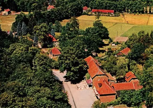 AK / Ansichtskarte Goehrde Luechow-Dannenberg Niedersachsen Gasthof-Zur-Goehrde Hotel Restaurant Cafe Wald Fliegeraufnahme Bauernhof