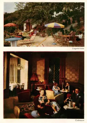 AK / Ansichtskarte Schlangenbad Taunus Hessen Hotel-Waldfrieden Liegeterrasse Clubraum Restaurant Kurgaeste Taunus Mehrbildkarte