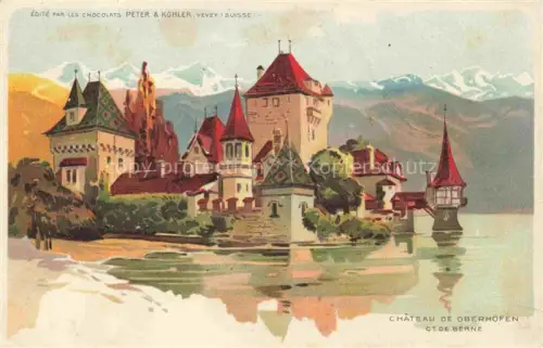 AK / Ansichtskarte Oberhofen Thunersee BE Schloss-Oberhofen Thunersee Turm Lithographie Alpen Gebirge