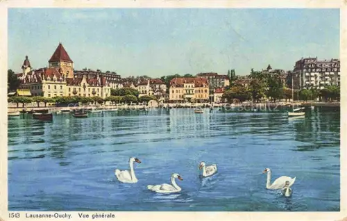 AK / Ansichtskarte LAUSANNE VD Ouchy Genfersee Schwaene Schlossberg Hafen Boote Uferpromenade Villen
