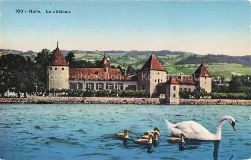 AK / Ansichtskarte ROLLE  Lac Leman VD Schloss-Rolle Genfersee Schwan Kueken Weinberge Turm Mauer