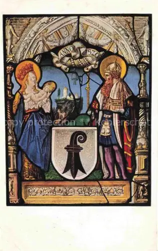 AK / Ansichtskarte BASEL BS Standesscheibe Glasmalerei Wappen Madonna Bischof Katholikentag Festpostkarte