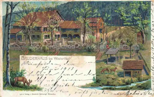 AK / Ansichtskarte Bruderhaus WINTERTHUR ZH Bruderhaus Restaurant Garten Rehe Fachwerk Wald Ausflugsziel