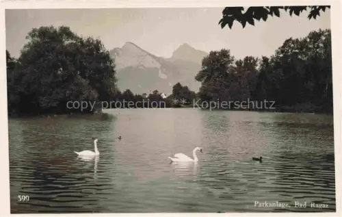 AK / Ansichtskarte Ragaz Bad SG Parkanlage Teich Schwaene Berge Baeume Kurort