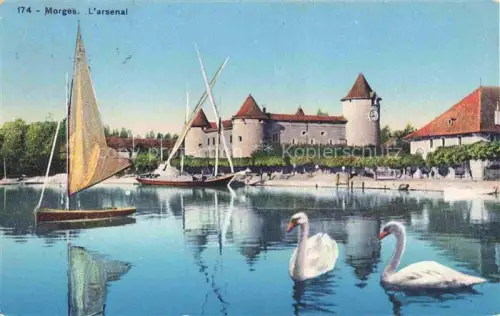 AK / Ansichtskarte MORGES VD Arsenal Schloss Segelboote Schwaene See Tuerme