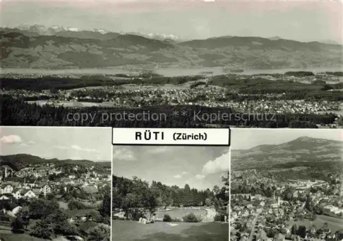 AK / Ansichtskarte Rueti Tann Hinwil ZH Panorama Zuerichsee Berge Ortschaft Freibad Schwimmbad Dorf