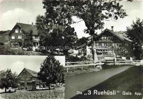 AK / Ansichtskarte Gais Appenzell AR 3-Ruehuesli Ferienheim Holzhaeuser Appenzell-Bauernhaeuser Baeume