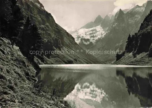AK / Ansichtskarte Faehlensee 1448m Altmann Saentis IR Faehlensee Altmann See Berge Felsen Spiegelung Gletscher Tannen