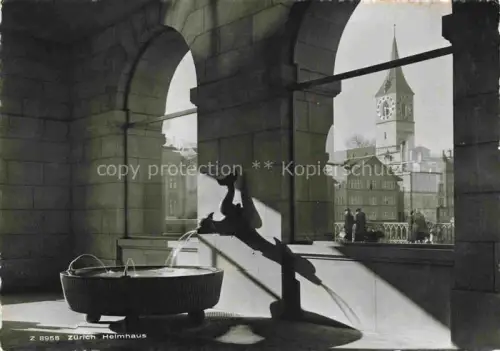 AK / Ansichtskarte ZueRICH  ZH Heimhaus Brunnen Figur Arkadengang Kirchturm St-Peter Innenansicht