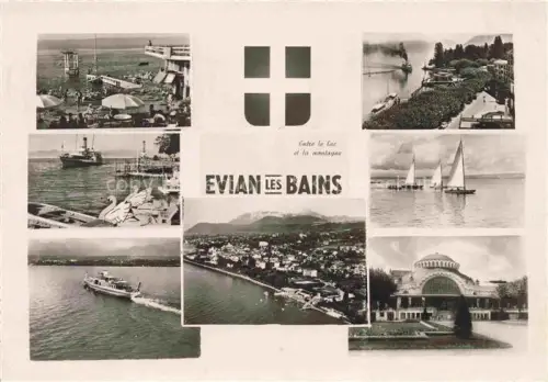 AK / Ansichtskarte Evian-les-Bains Thonon-les-Bains 74 Haute-Savoie Lac-Léman Segelboote Dampfer Hafen Kurhaus Panorama Genfer-See Berge