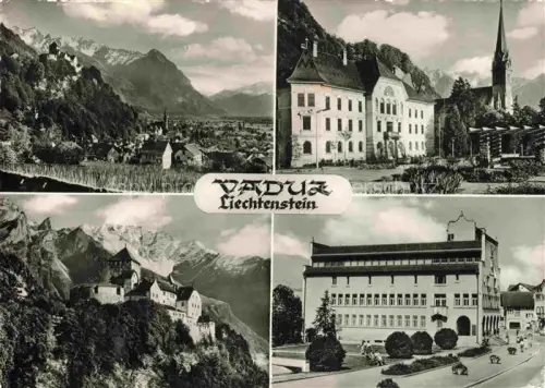 AK / Ansichtskarte Vaduz Liechtenstein FL Schloss-Vaduz Pfarrkirche Rathaus Regierungsgebaeude Panorama Weinberge Rheintal