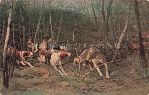 AK / Ansichtskarte TISCHMENEFF E. Kuenstlerkarte Angriff auf den Wolf Hunde Attaquant loup 